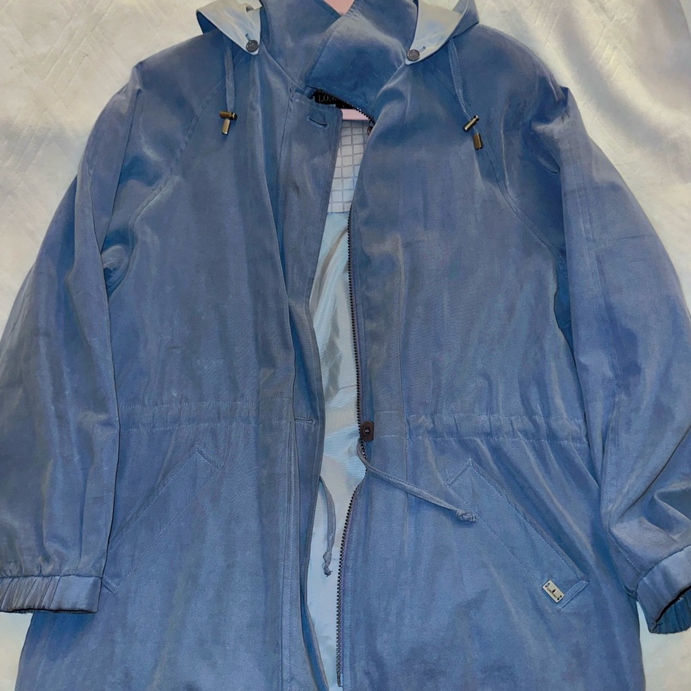London Fog Casablanca blue cinched waist rain jacket